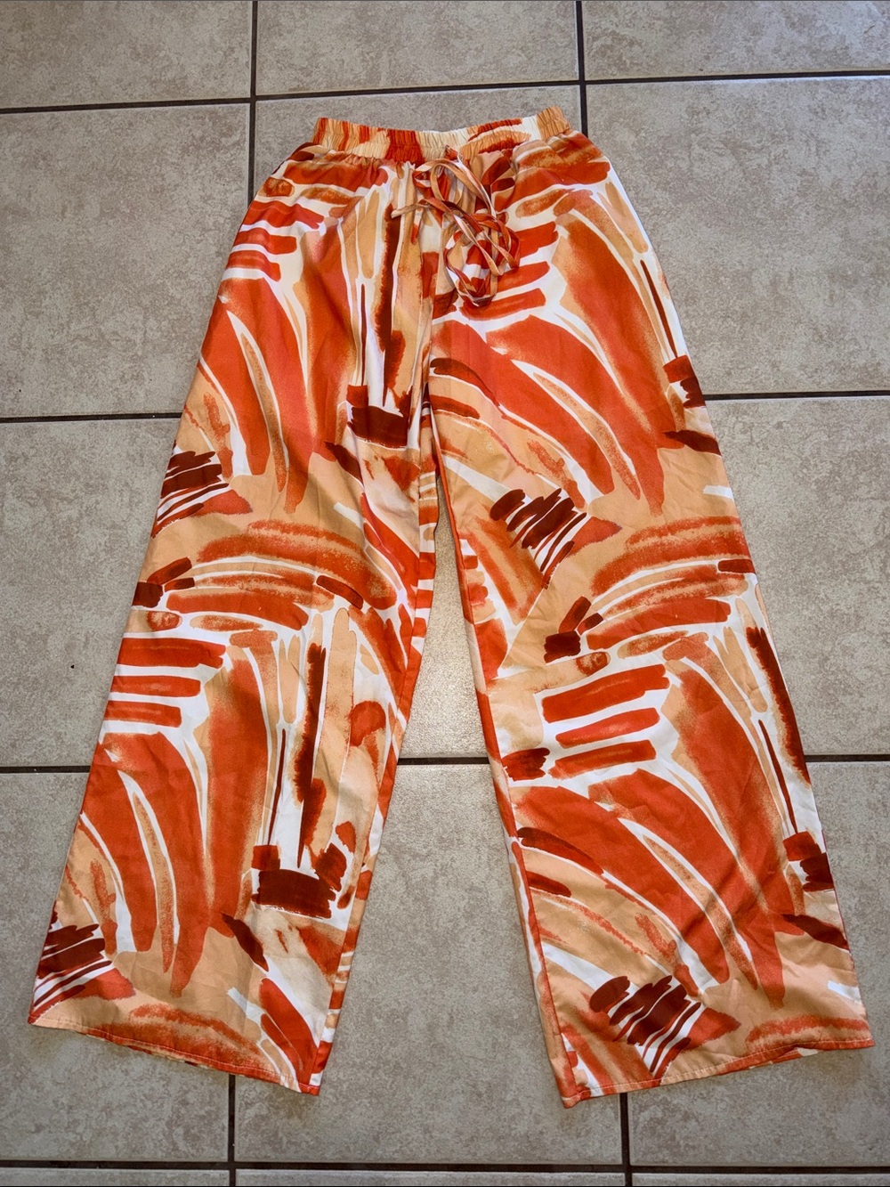 SHEIN Orange and White Elastic Waist Skirt
